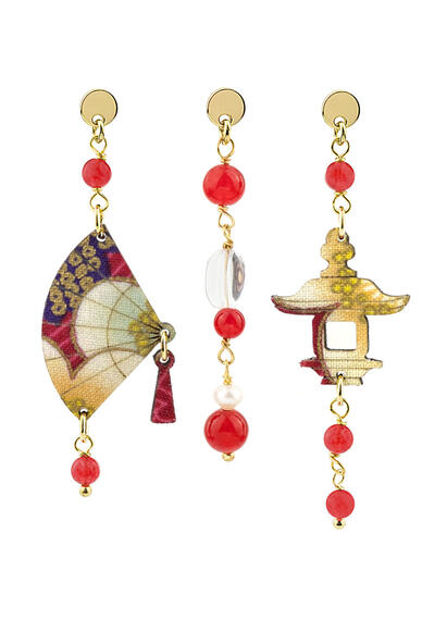 Tris Earrings Fan Mini Silk Ruby - Lebole Maison