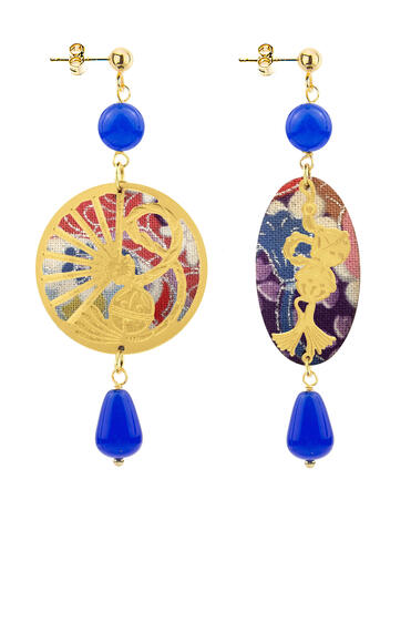 Mini Temari-sensu And Blue Fan Earrings - Lebole Maison