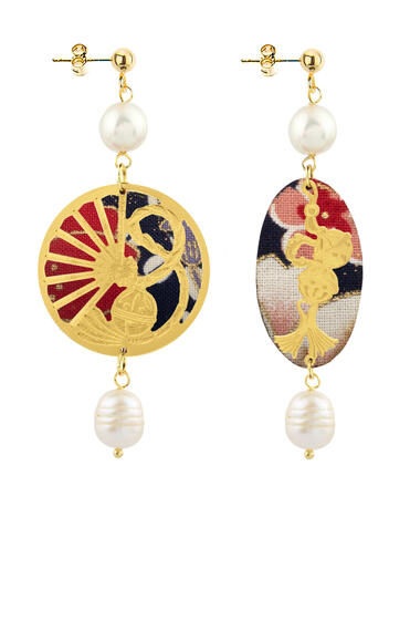 Mini Temari-sensu And Pearl Fan Earrings - Lebole Maison
