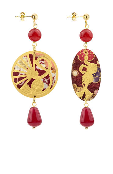 Mini Temari-sensu And Ruby Fan Earrings - Lebole Maison