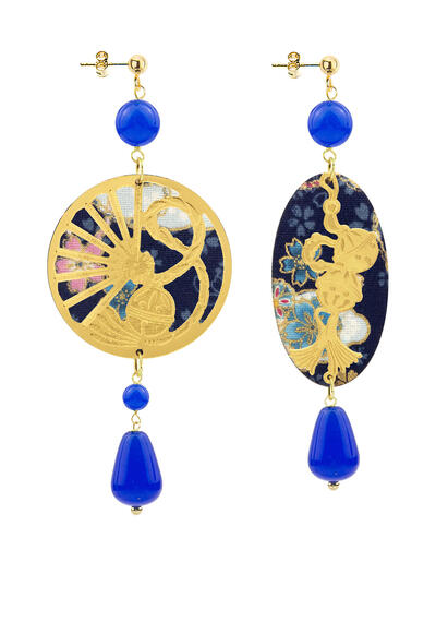 Temari-sensu And Blue Fan Earrings - Lebole Maison