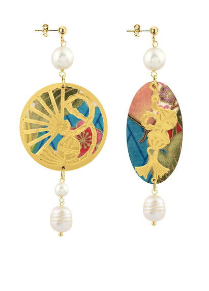 Temari-sensu And Pearl Fan Earrings - Lebole Maison