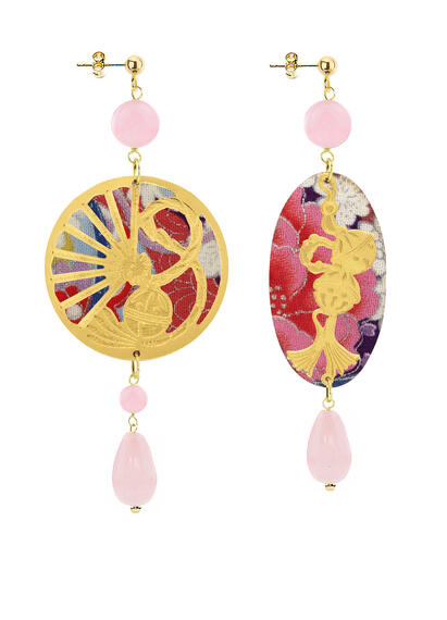 Temari-sensu And Pink Fan Earrings - Lebole Maison