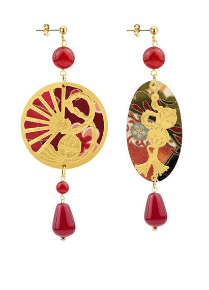 Temari-sensu And Ruby Fan Earrings - Lebole Maison