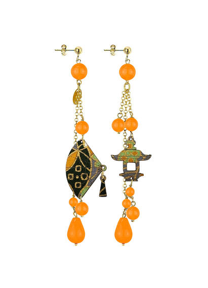 Orecchini Ventaglio Ciuffo Corto Arancione - Lebole Maison