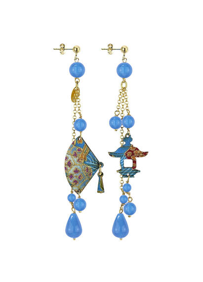 Orecchini Ventaglio Ciuffo Corto Azzurro - Lebole Maison