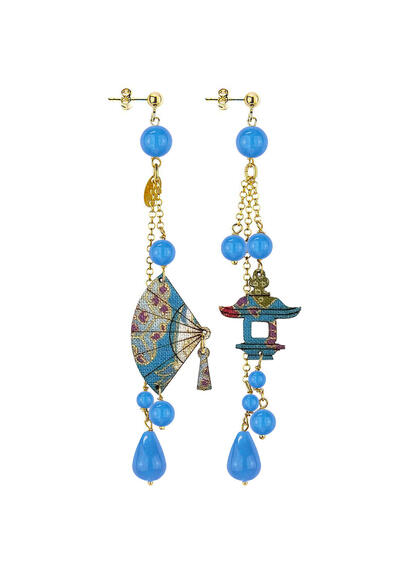 Orecchini Ventaglio Ciuffo Corto Azzurro - Lebole Maison