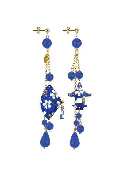 Orecchini Ventaglio Ciuffo Corto Blu - Lebole Maison