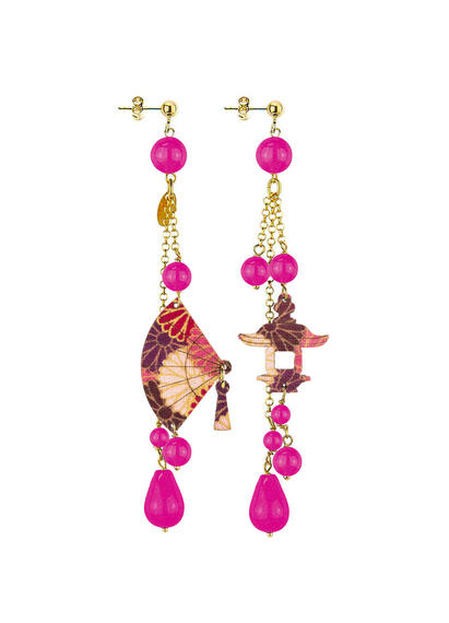 Orecchini Ventaglio Ciuffo Corto Fucsia - Lebole Maison