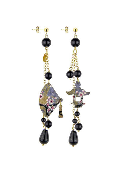 Orecchini Ventaglio Ciuffo Corto Nero - Lebole Maison