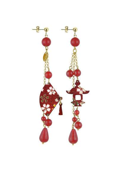 Orecchini Ventaglio Ciuffo Corto Rubino - Lebole Maison