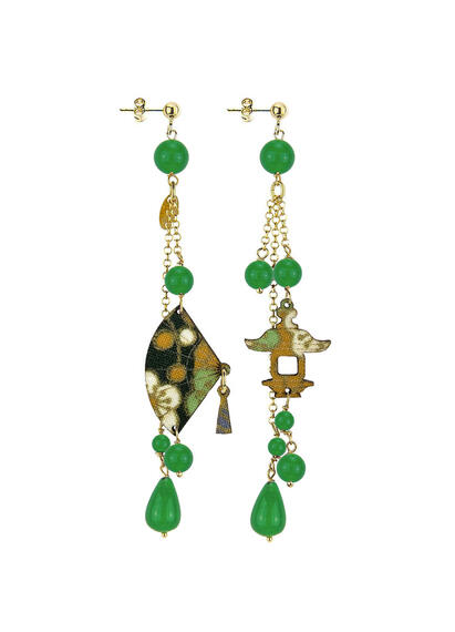 Short Green Tuft Fan Earrings - Lebole Maison