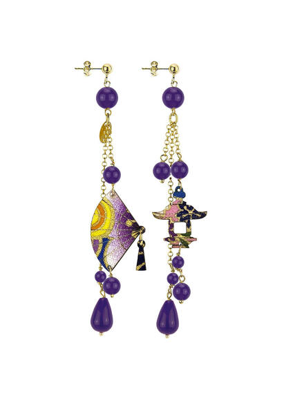 Orecchini Ventaglio Ciuffo Corto Viola - Lebole Maison