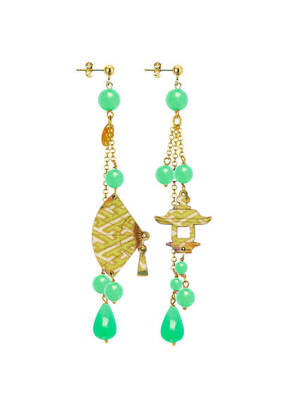 Orecchini Ventaglio Ciuffo Corto Verde Giada - Lebole Maison