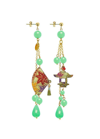 Orecchini Ventaglio Ciuffo Corto Verde Giada - Lebole Maison