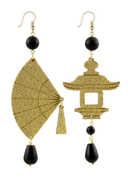 Orecchini Ventaglio Grande Oro Nero - Lebole Maison