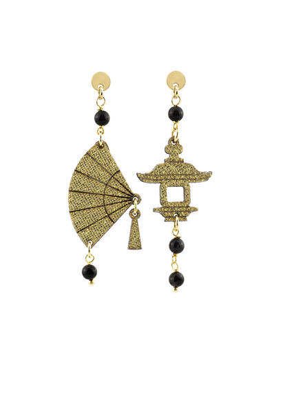 Orecchini Ventaglio Mini Oro Nero - Lebole Maison