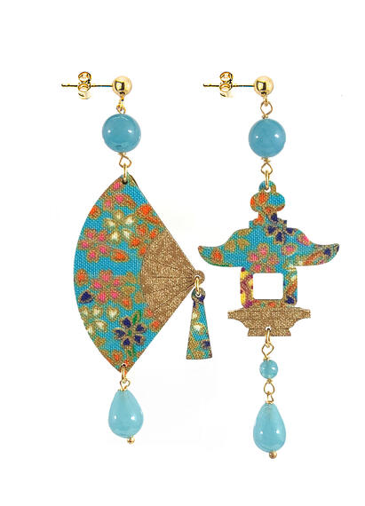 Small Shaded Light Blue Fan Earrings - Lebole Maison