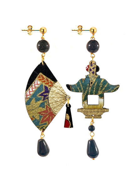 Small Black Fan Earrings - Lebole Maison