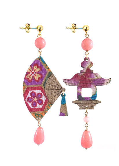 Small Faceted Pink Fan Earrings - Lebole Maison
