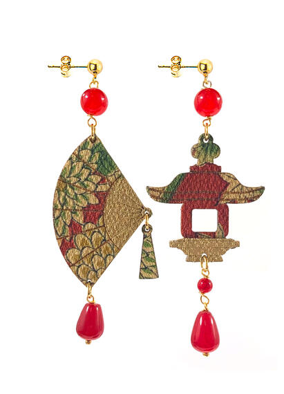 Small Red Fan Earrings - Lebole Maison