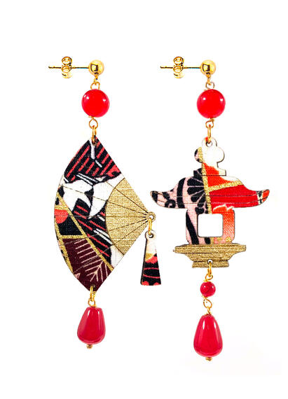 Small Red Fan Earrings - Lebole Maison