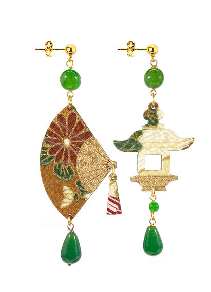 Small Olive Green Fan Earrings - Lebole Maison
