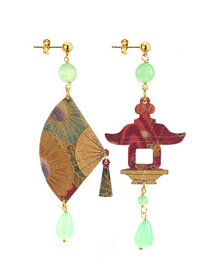 Small Jade Green Fan Earrings - Lebole Maison