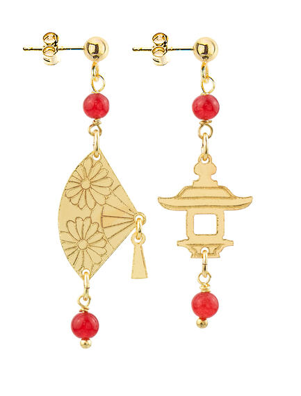 Orecchini Mini Ottone Ventaglio Rubino - Lebole Maison