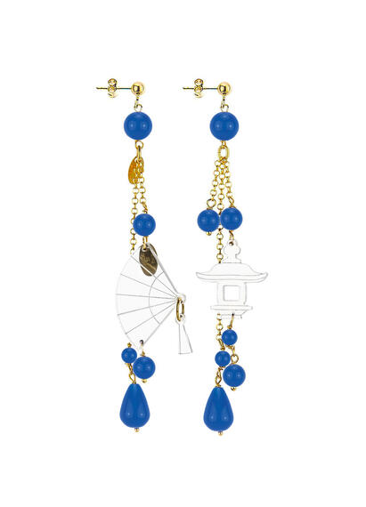 Orecchini Ventaglio Plexi Trasparente Ciuffo Corto Blu - Lebole Maison