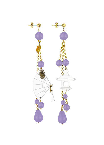 Orecchini Ventaglio Plexi Trasparente Ciuffo Corto Lilla - Lebole Maison