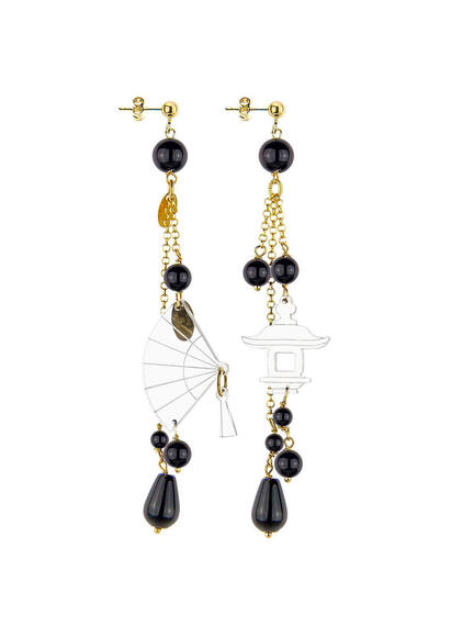 Orecchini Ventaglio Plexi Trasparente Ciuffo Corto Nero - Lebole Maison