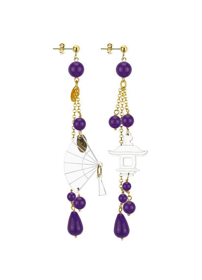 Orecchini Ventaglio Plexi Trasparente Ciuffo Corto Viola - Lebole Maison