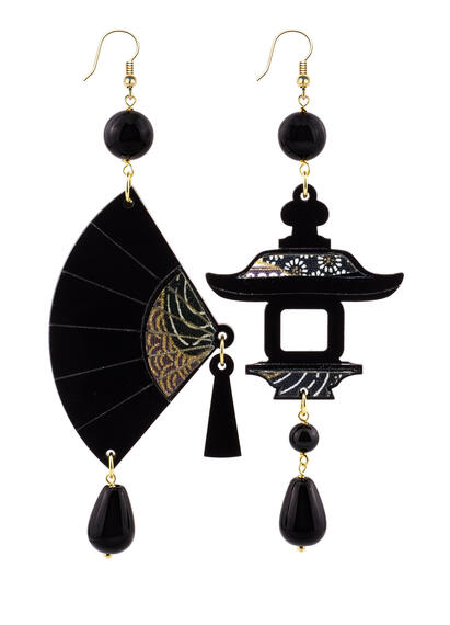 Large Black Plexi Fan Earrings - Lebole Maison