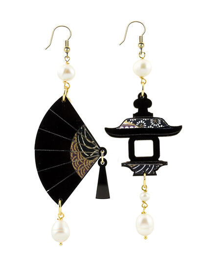 Large Pearl Plexi Fan Earrings - Lebole Maison