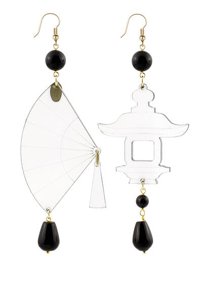 Black Large Transparent Plexi Fan Earrings - Lebole Maison