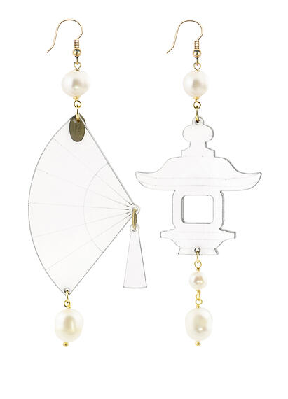 Pearl Large Transparent Plexi Fan Earrings - Lebole Maison