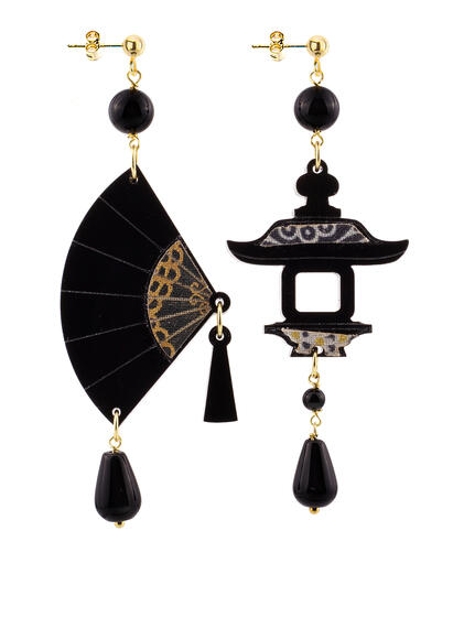 Small Black Plexi Fan Earrings - Lebole Maison