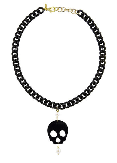 Black Pearl Plexi Skull Necklace - Lebole Maison