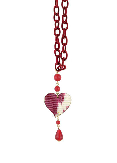 Big Ruby Silk Heart Necklace - Lebole Maison