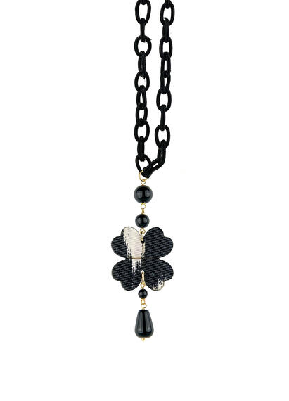 Small Black Silk Four-leaf Clover Necklace - Lebole Maison