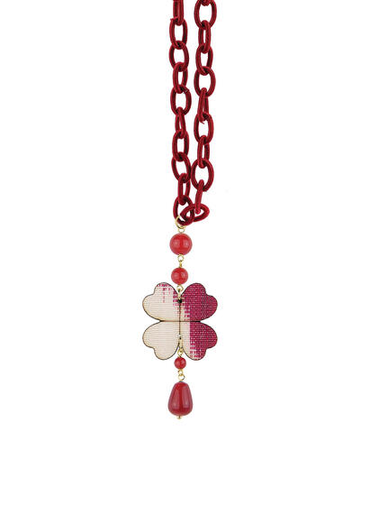 Small Ruby Silk Four-leaf Clover Necklace - Lebole Maison