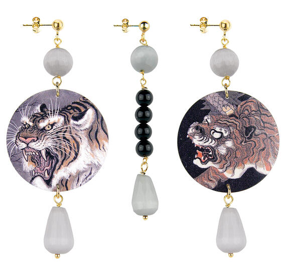 Orecchini Tigre Classico Pietre Grigio - Lebole Maison