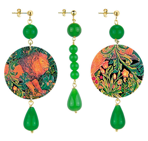 Orecchini Arazzo Con Leone Classico Pietre Verde - Lebole Maison