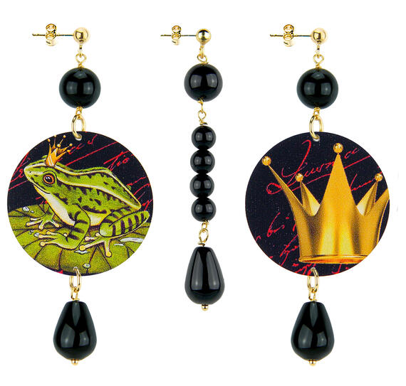 Orecchini Rana E Corona Classico Pietre Nero - Lebole Maison