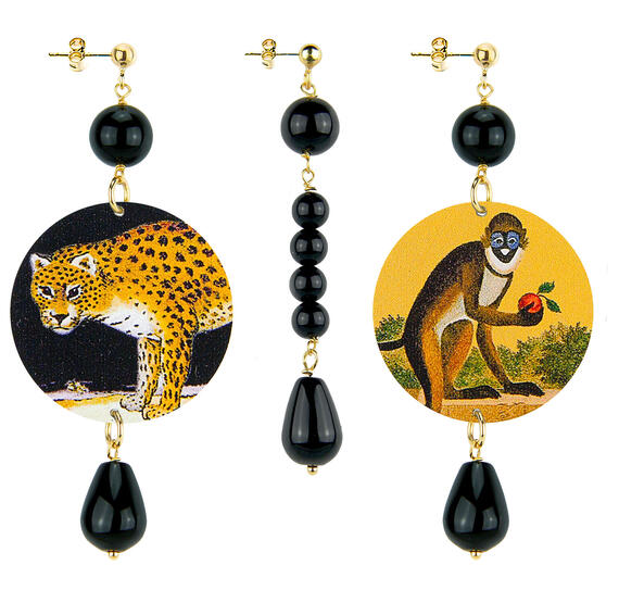 Orecchini Scimmia E Felino Classico Pietre Nero - Lebole Maison