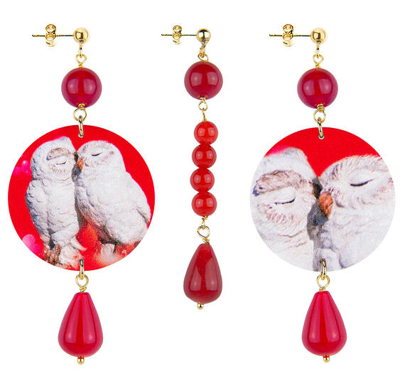 Orecchini Gufi In Love Classico Pietre Rubino - Lebole Maison