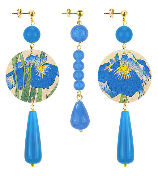 Orecchini Fiore Azzurro Goccia Lunga Pietre Azzurro - Lebole Maison