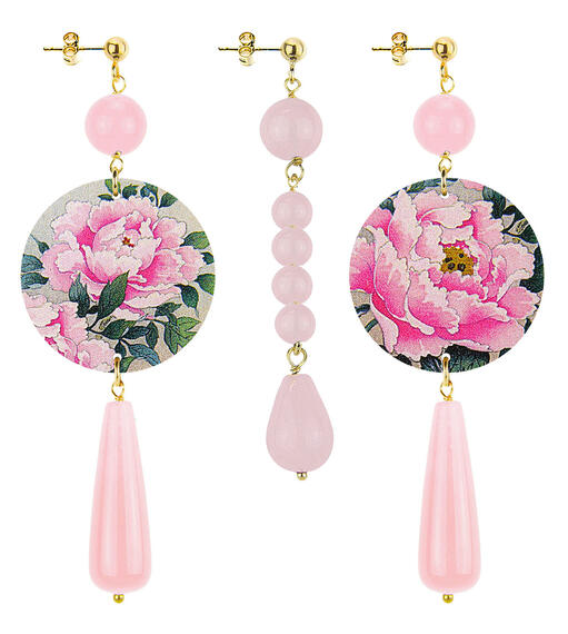 Orecchini Fiore Rosa Goccia Lunga Pietre Rosa - Lebole Maison