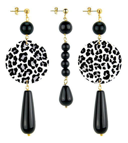 Orecchini Maculato Goccia Lunga Pietre Nero - Lebole Maison